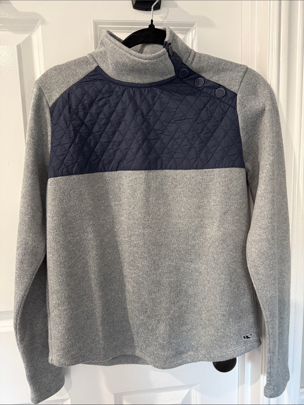 Grey and Navy Quilted Panel Sweater